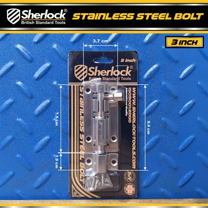 Grendel Slot Kunci Pintu 3 inch / Sherlock Stainless Steel