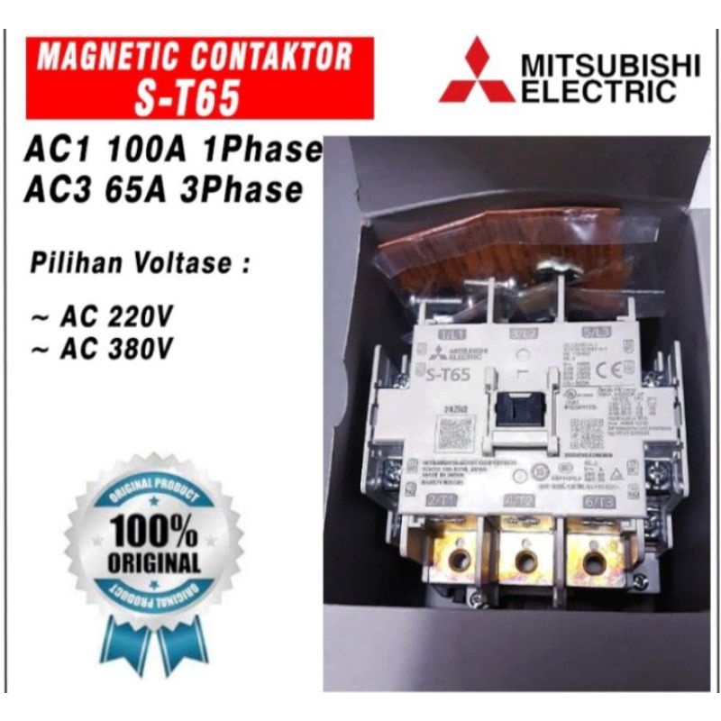 Contaktor/Kontaktor S-T65AC1 : 100A - 1 PhaseAC3 : 65A - 3 Phase mitsubishi original