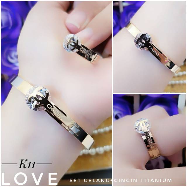 PROMO TERMURAH Set Perhiasan TITANIUM Anti Karat Gelang Cincin Chanel Cantik Modis Xuping Laris