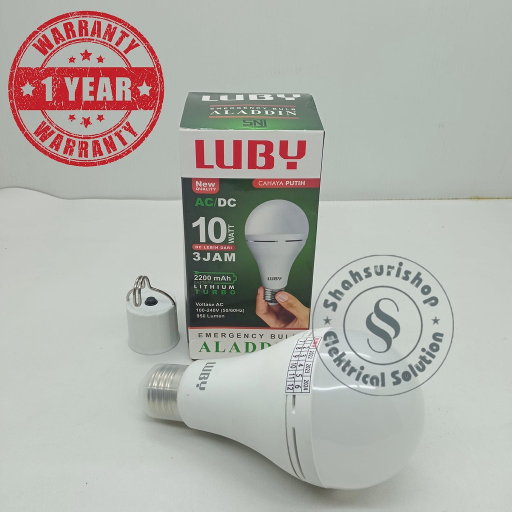 LUBY NEW ALADIN EMERGENCY 10WATT BULB AC/DC 6500K PUTIH SNI BERGARANSI