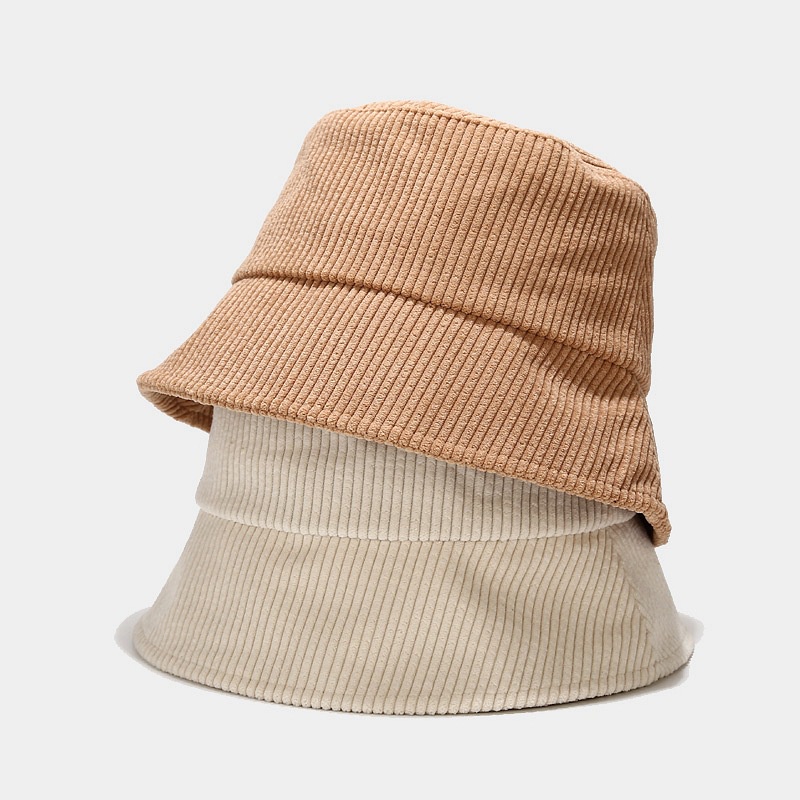 Topi bucket Bahan Corduroy Warna Polos Gaya Korea Untuk Wanita-2
