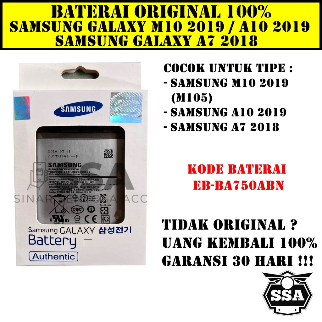 Baterai Original 100% Samsung Galaxy A7 / A10 / M10 / M50 2019 2018 EB-BA750ABN M105 A105 M505 A750 Batre Batu Batrai Battery Ori HP Awet Garansi