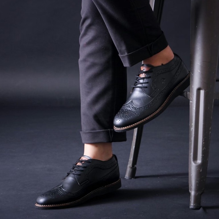 SAGA|SepatuFormal Pantofel Hitam Pria Trendy Sepatu Pantofel Oxford Kulit Pu Kerja Kantor Hitam Tali Original Kekinian Terbaru