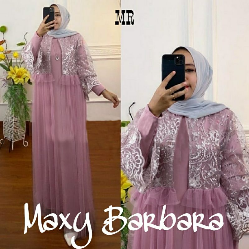 B MR Barbara | Gamis Tile Brukat Mewah | Maxi Brukat Mutiara Cantik | Maxi pesta yg anggun terbaru