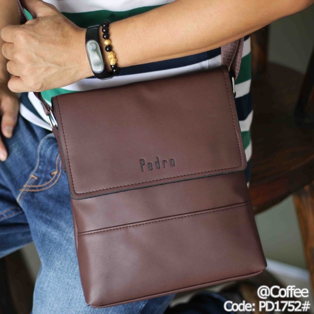 TAS PEDRO PD1752# NEW Design Bag PEDRO For Men’s QUALITY Semi Ori Like Ori Leather Hardware Black
