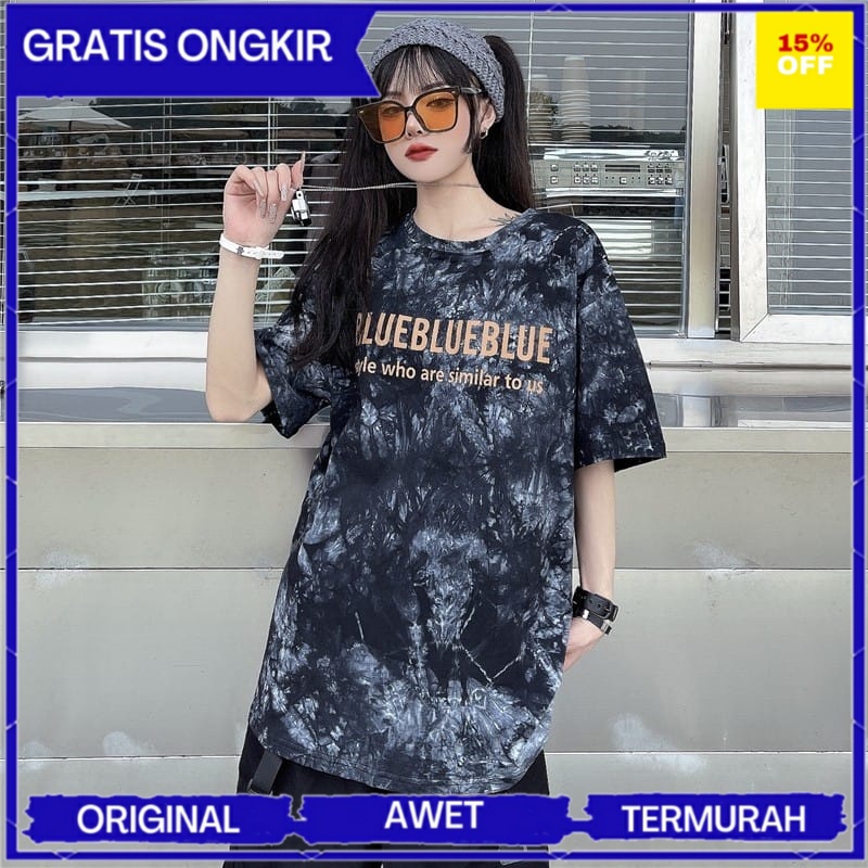 SITI SHOP 1212 - (BAYAR DITEMPAT) TERBARU DAN TERLARIS Kaos Oversize Blueblue (LD 106, P 65)