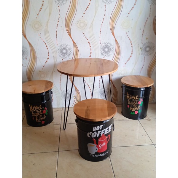 (GRATIS ONGKIR SE-JAWA) STOOL TONG  LUKIS SATU SET KURSI 2 MEJA 1 FREE ONGKIR CARGO