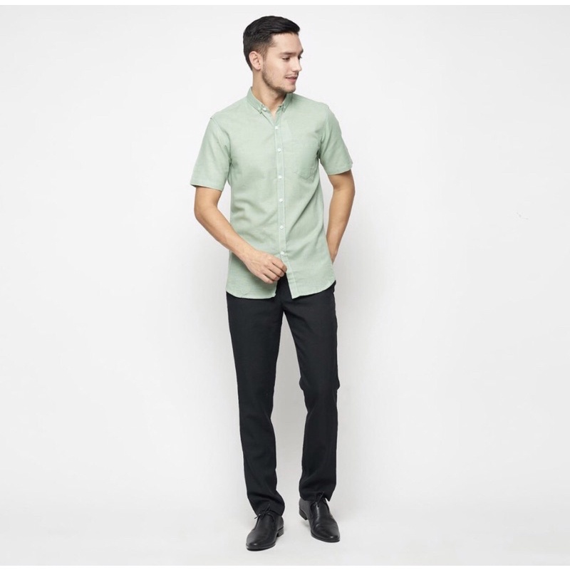 Divesstore Kemeja polos pria lengan pendek basic kasual kantoran hijau mint sage green / kemeja cowok / atasan pria