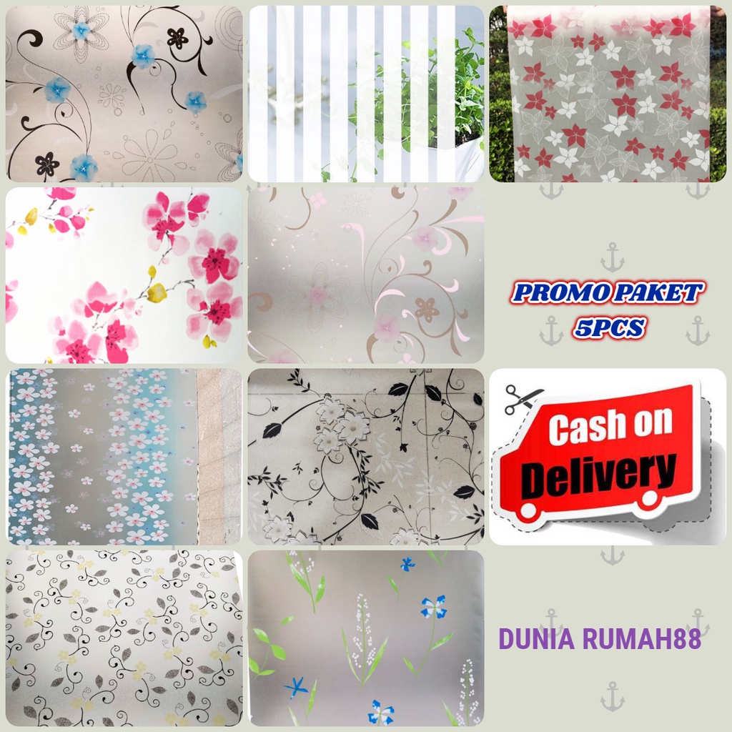 PAKET 5PCS stiker Kaca Sandblast 45Cm X 1Meter Kaca Motif sunblast motif stiker kaca rumah anti sinar matahari anti silau