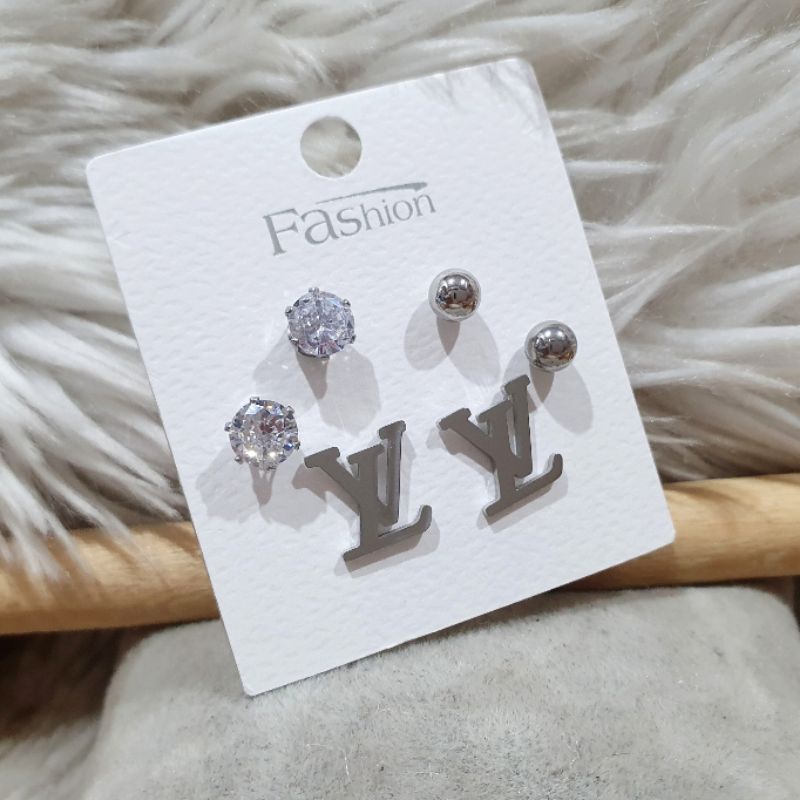 Anting Titanium Rosegold Anting Titanium set 1 kap isi 3pasang anting Premium Quality Anti karat Anti alergi Motif eLv Anting Stainless steel ori 901