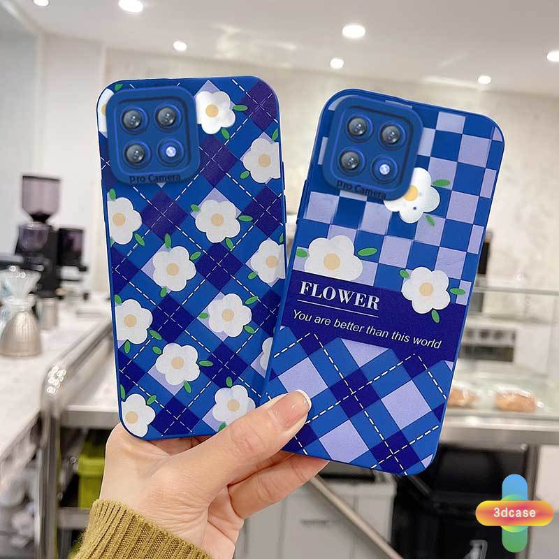 Soft Case Realme C11 2021 C21Y C15 C21 C25 C20 C3 C12 C25S 5 5S 5i C17 7i C1 C25Y C2 C3i 6i C20A realme Narzo 20 10 10A 20A 30A Klein Blue Plaid White Flower Anti-fall Case