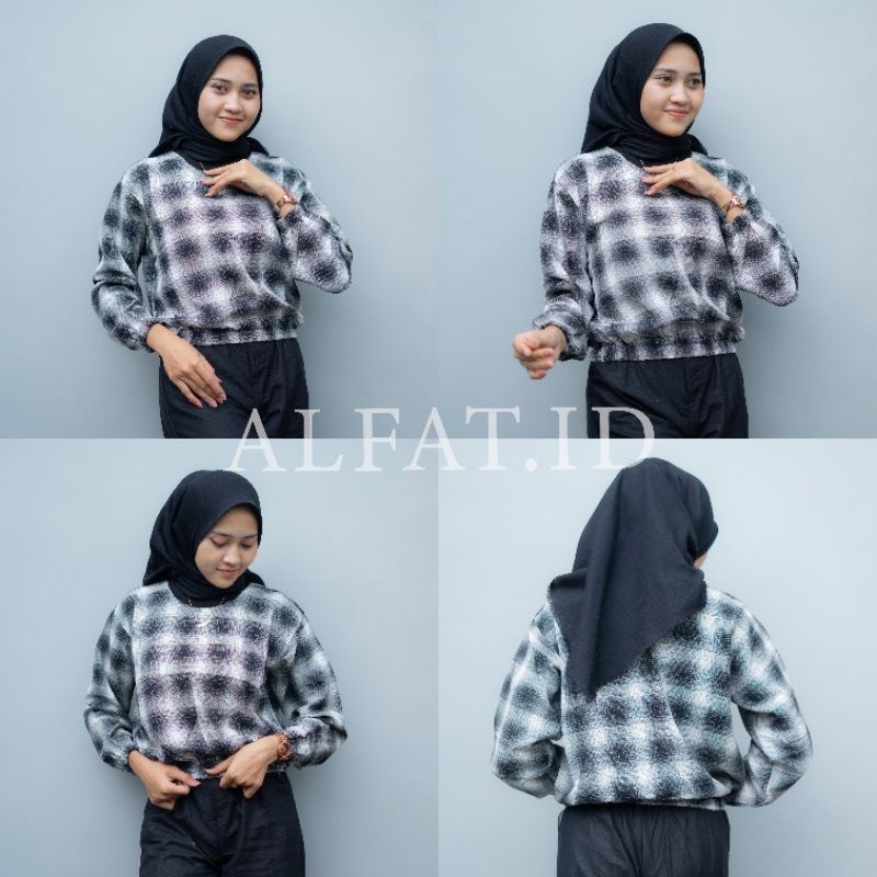 KEMEJA CROP TOP | TARTAN BLOUSE| LENGAN KARET BALLON | BEST SELLER COD