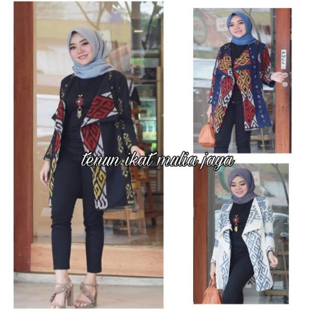 outer blazer long atasan batik tenun