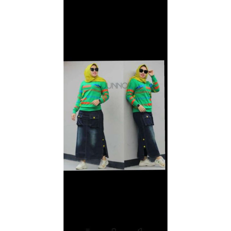 setelan rok jeans JUNOV ori