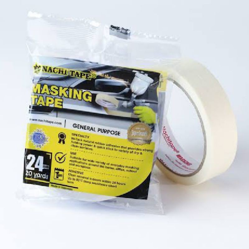 masking tape isolasi kertas lakban kertas sedang 24mm x 20m ukuran sedang 1 inch isolasi kertas