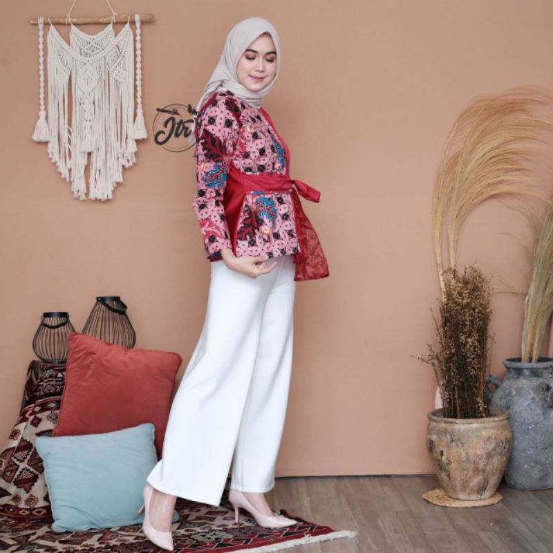 ORI ATASAN BLOUSE BATIK WANITA MODERN HALUS KOMBINASI BROKAT POLOS