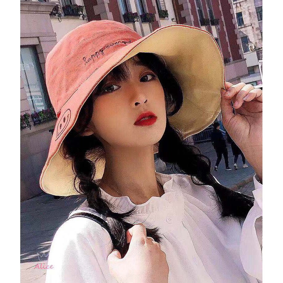 Topi Bucket Fisherman 2 Sisi Gaya Korea Casual untuk Wanita