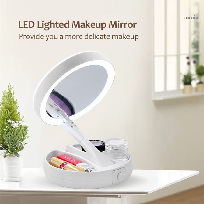 Lampu Makeup Cermin Pembesar Rias Dua sisi Kosmetik Mirror LED Lipat