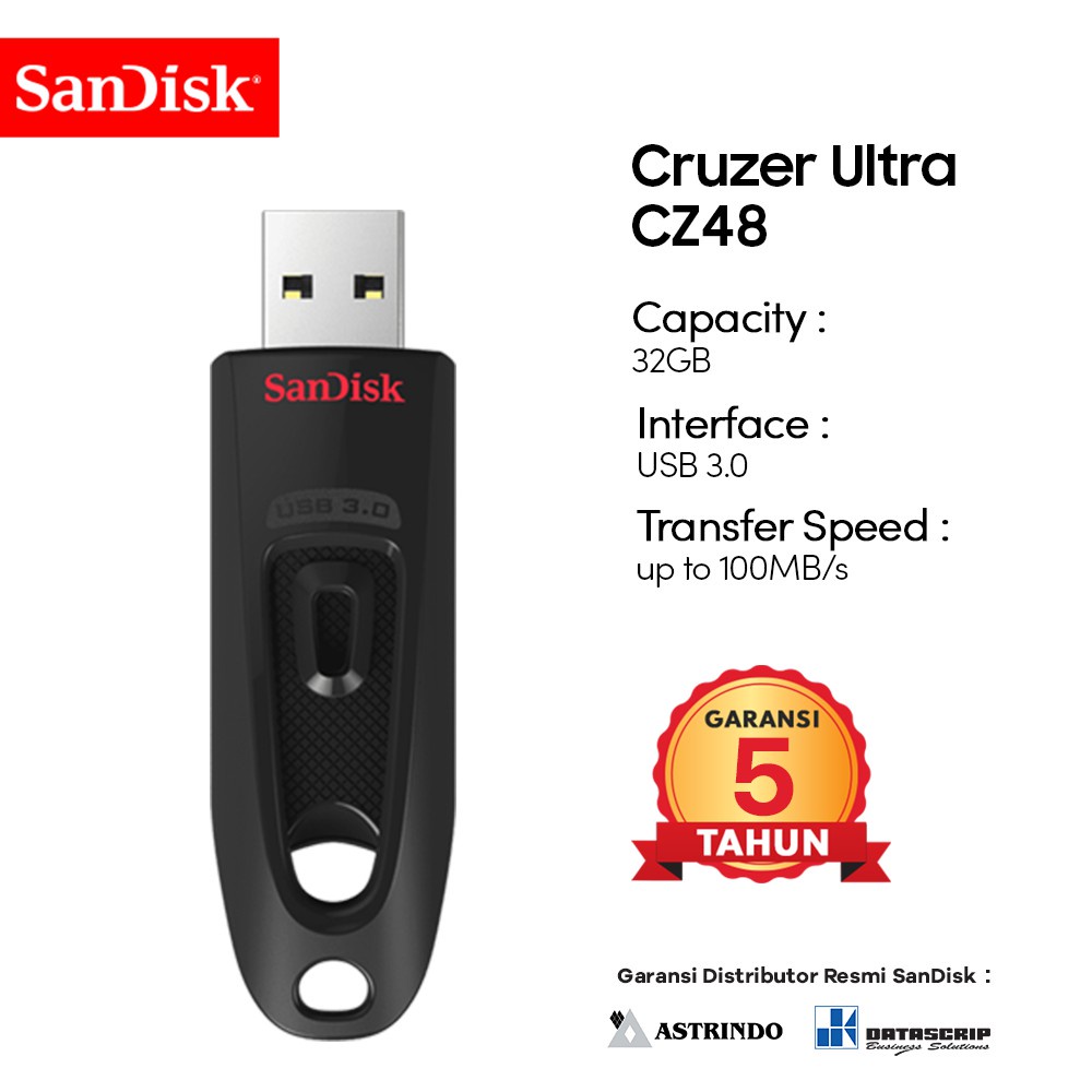 SANDISK ULTRA FLASHDISK 32GB USB 3.0 100MB/S / FLASH DISK 32GB USB 3.0