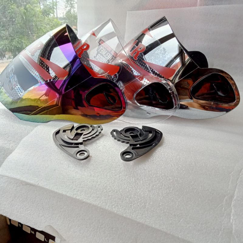 kaca helm nhk r6 nhk half face warna putih silver pelangi/visor helm original merk clear