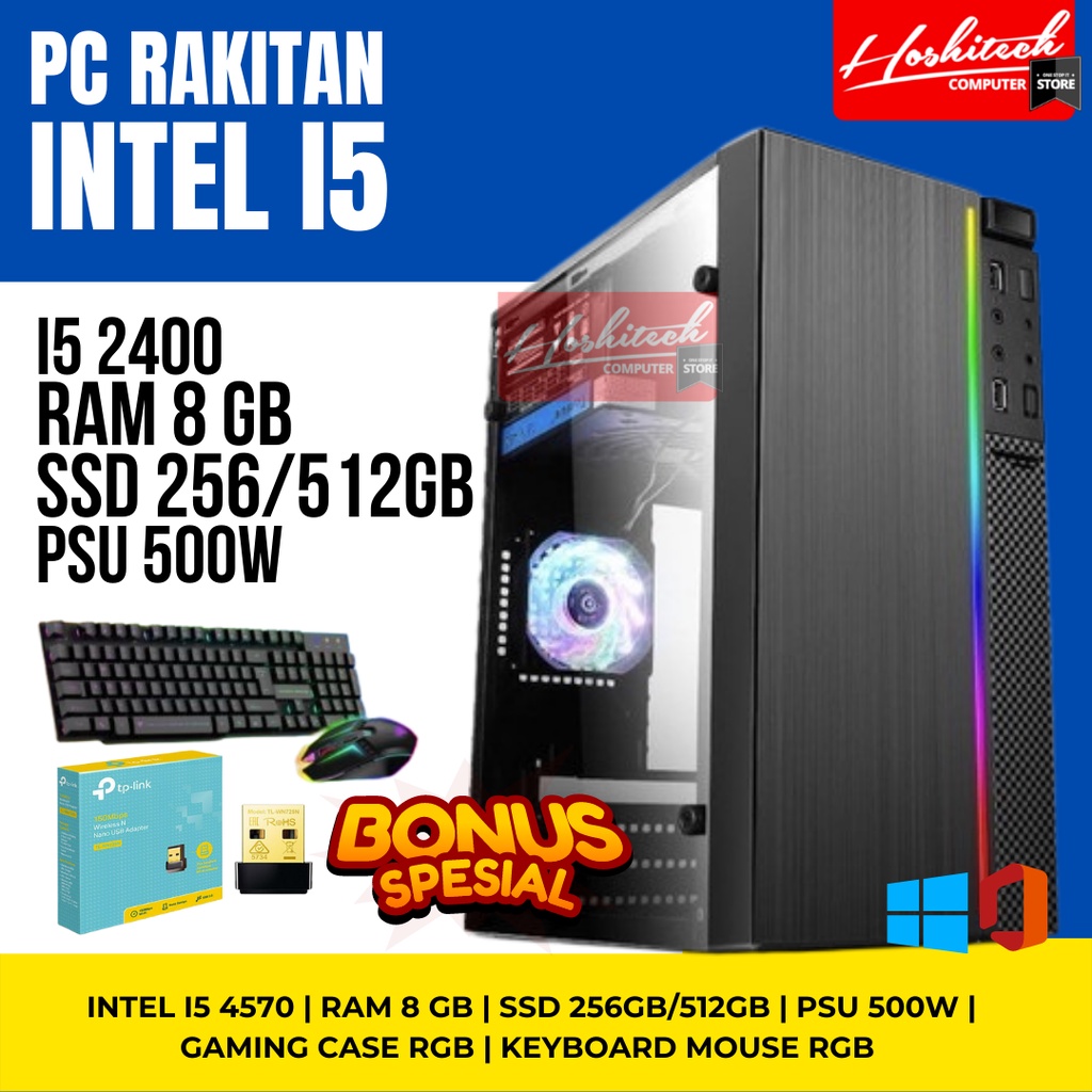 PC RAKITAN INTEL I5 4570 I5 2500 SSD 256GB 512GB RAM 8GB DDR3 CASING BASIC/GAMING | GARANSI