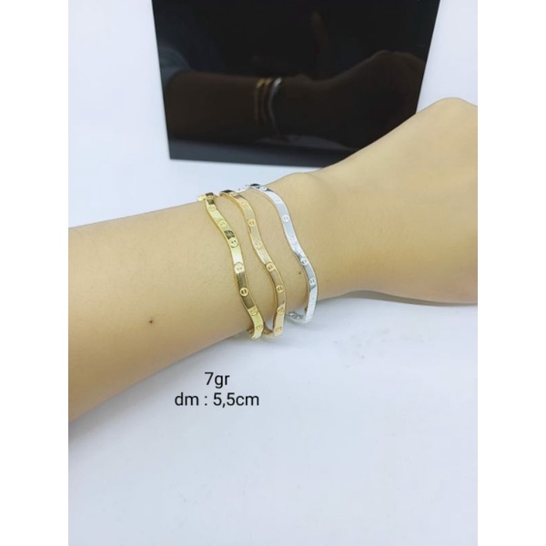 GELANG PERAK ASLI SILVER 925 LAPIS EMAS/GELANG BANGLE CART*ER GELOMBANG POLOS/ASLI SILVER/FASHION WANITA