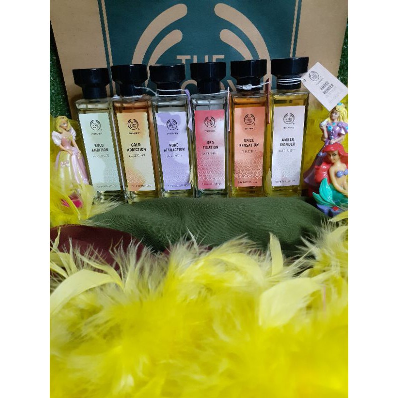 The body shop edt 50ml red fixation / amber wonder/ gold addiction/ pure attraction /spice sensation