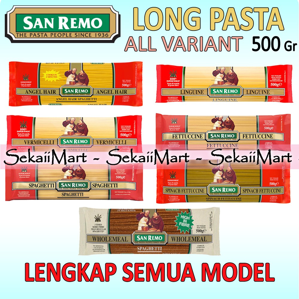 

SAN REMO Long Pasta 500g All Variant - SANREMO Pasta Gandum Spaghetti / Fetuccine / Linguine / Vermicelli / Whole Meal Spaghetti / Spinach Fetuccine