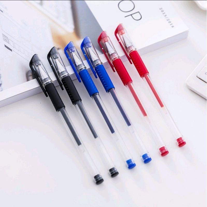 Pulpen Gel Ink 0.5Mm Alat Tulis Kantor Sekolah Pena Pen Tinta Cair Standart Warna Merah Hitam Biru