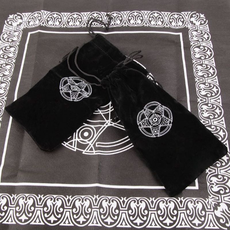 Pouch Kartu Tarot Beludru Motif / Kantong Kartu Tarot Hitam Logo Magic Circle (18*12cm)