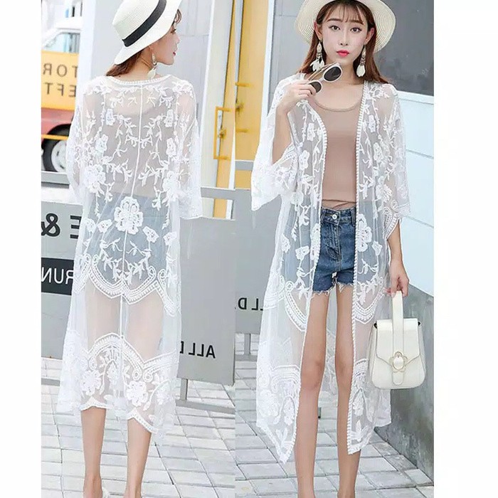 CARDIGAN LACE HOLLOW FLOWER PANJANG OUTER BIKINI CARDIGAN LACE PANJANG