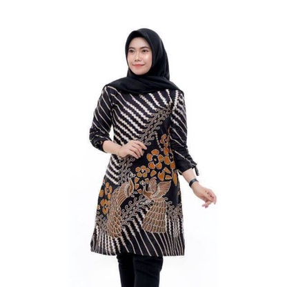 New Tunik Batik Jelita Serut Warna Hitam / Atasan Batik Wanita