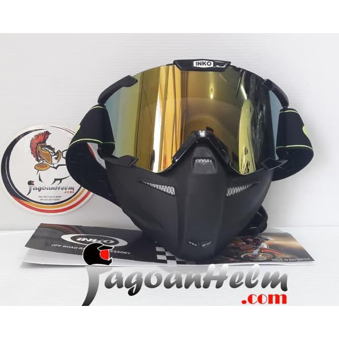 GOGGLE MASK INKO HELM RETRO | GOLD - BLACK | GOOGLE Masker Pelindung Mulut ORIGINAL