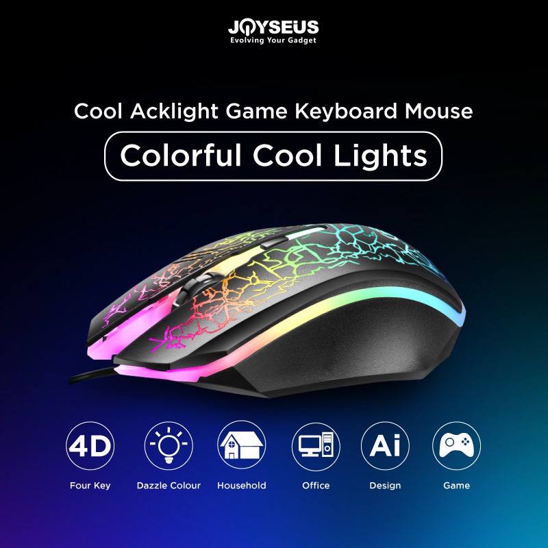 JT - 1 SET Joyseus Paket keyboard gaming dan Mouse RGB/  Set Mouse dan Keyboard Gaming USB Cable RGB/keyboard komputer Joyseus