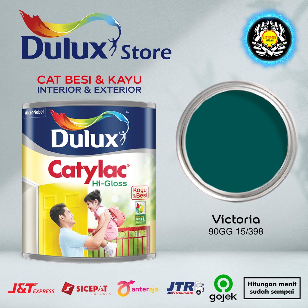 CAT MINYAK CAT KAYU DAN BESI DULUX CATYLAC HI-GLOSS 1 KG WARNA VICTORIA 90GG 15/398 HIJAU TOSCA BIRU TOSCA TUA TEAL TUA 1KG CAT KUSEN PINTU JENDELA ENAMEL ANTI KARAT ANTI RAYAP GOJEK HIGLOSS VGLOSS V-GLOSS AVIAN BEE BRAND 1000 JUNIOR EXTERIOR MEDAN BINJAI