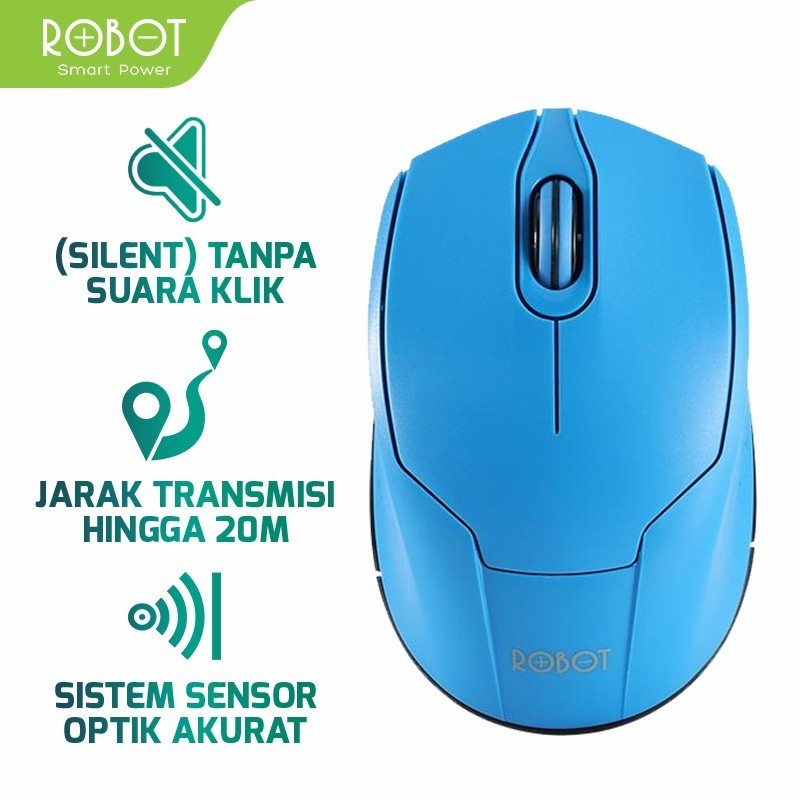 Mouse Wireless ROBOT M310 2.4GHz Silent Optical 1600DPI Garansi Resmi