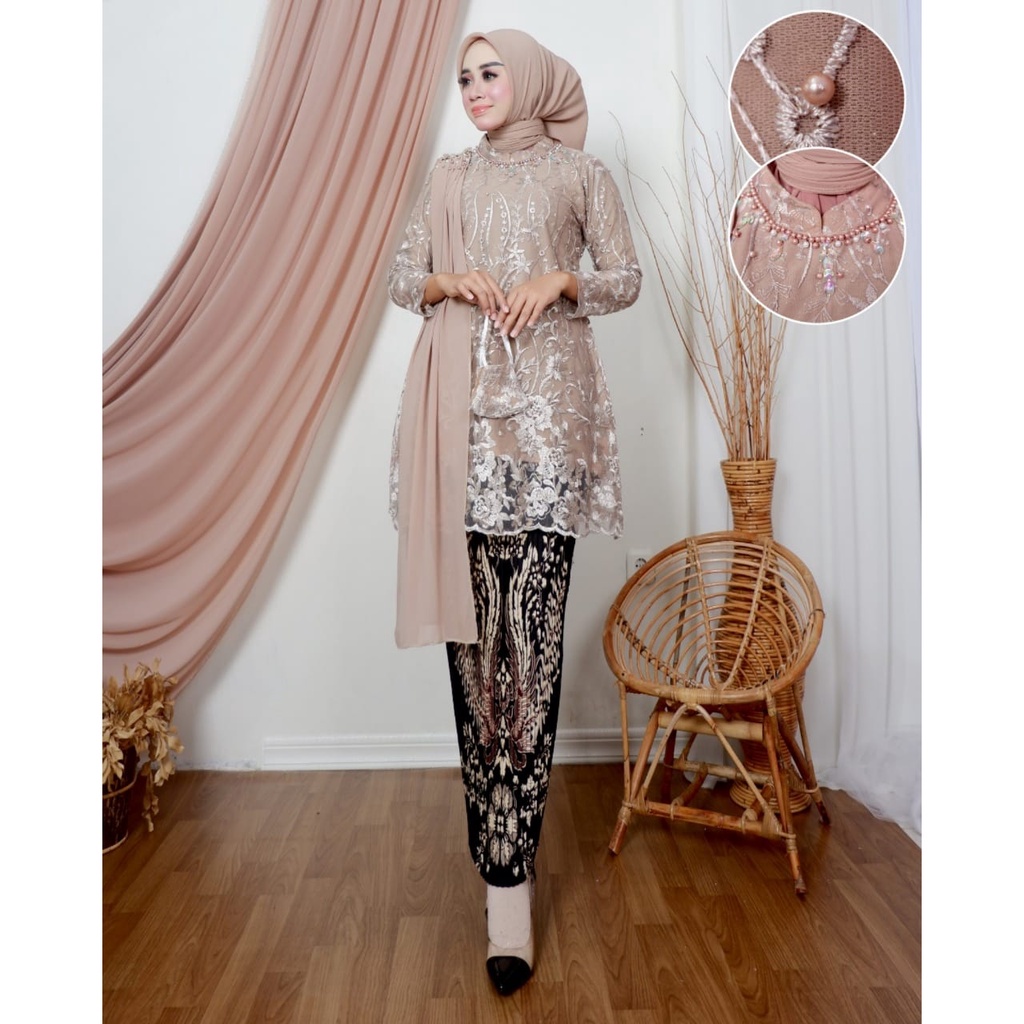 Permata Olshop / Kebaya Tunik Salendang Putri / Baju Kebaya Wisuda / Kebaya Lamaran / Tunik Brokat Modern / Kebaya Kondangan / Salendang Payet