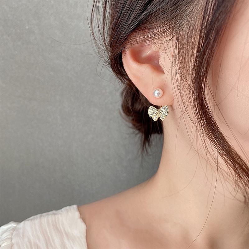 Anting Tusuk Silver s925 Desain Pita Hias Mutiara Berlian Imitasi Gaya Korea