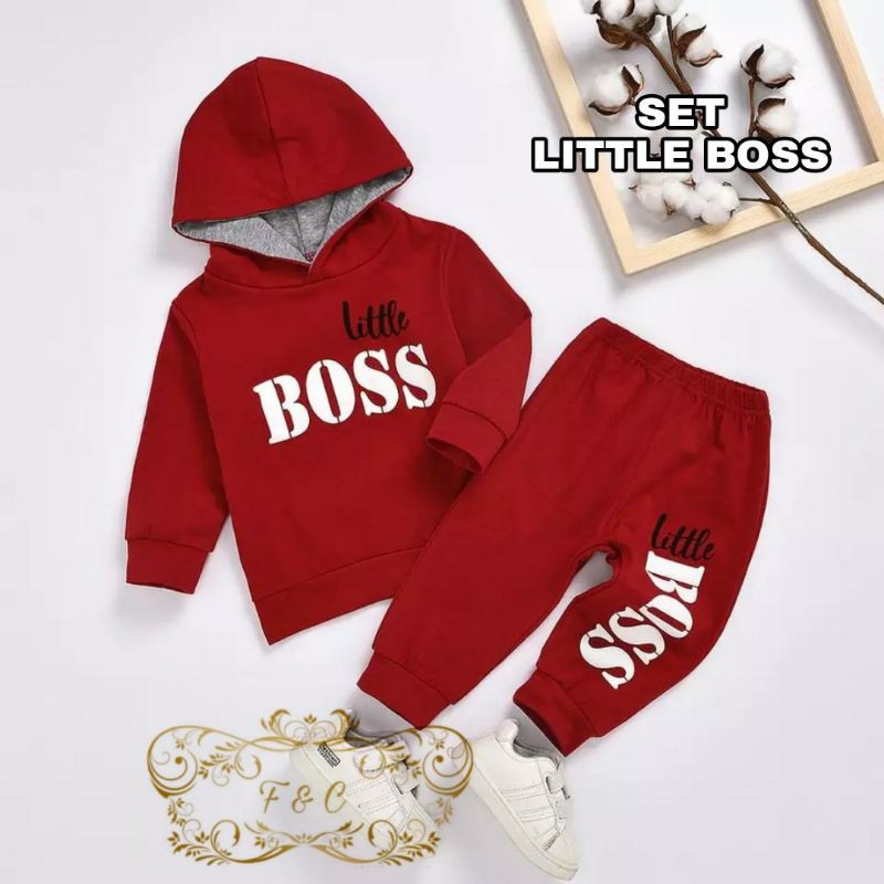 Setelan Anak Laki-Laki Fit Usia  3-4 TH LITTLE BOSS/ Setelan Hoodie Anak Laki-Laki/ Set Fashion Anak