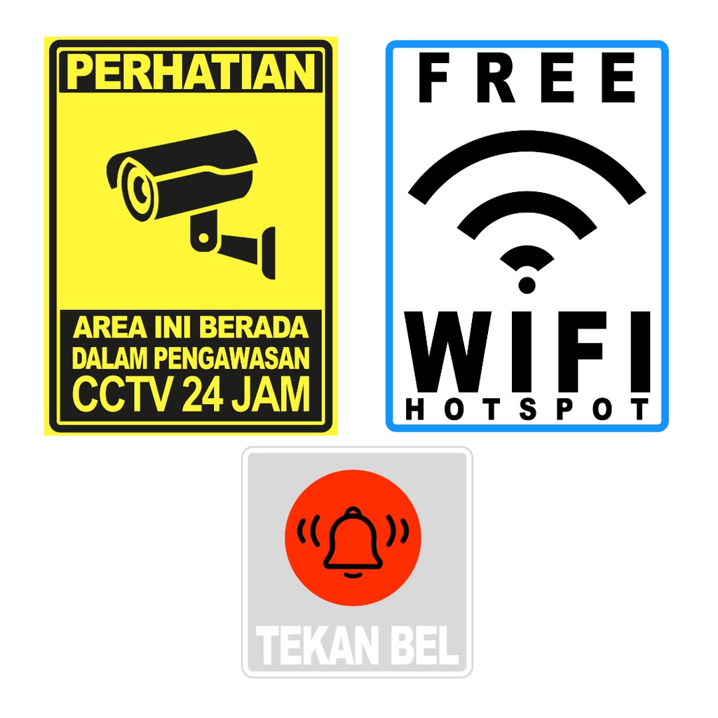 

Stiker CCTV, Stiker Tekan Bel, Stiker Free Wifi