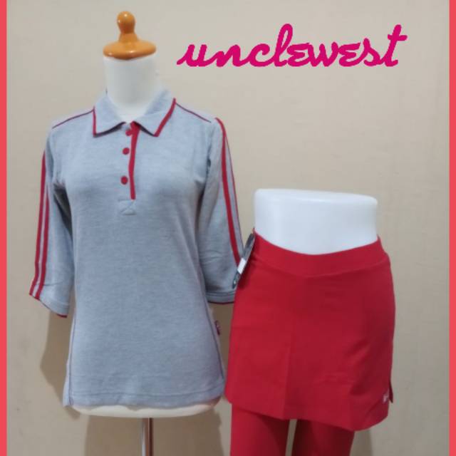 Setelan unclewest blus abu dan carok merah cabe