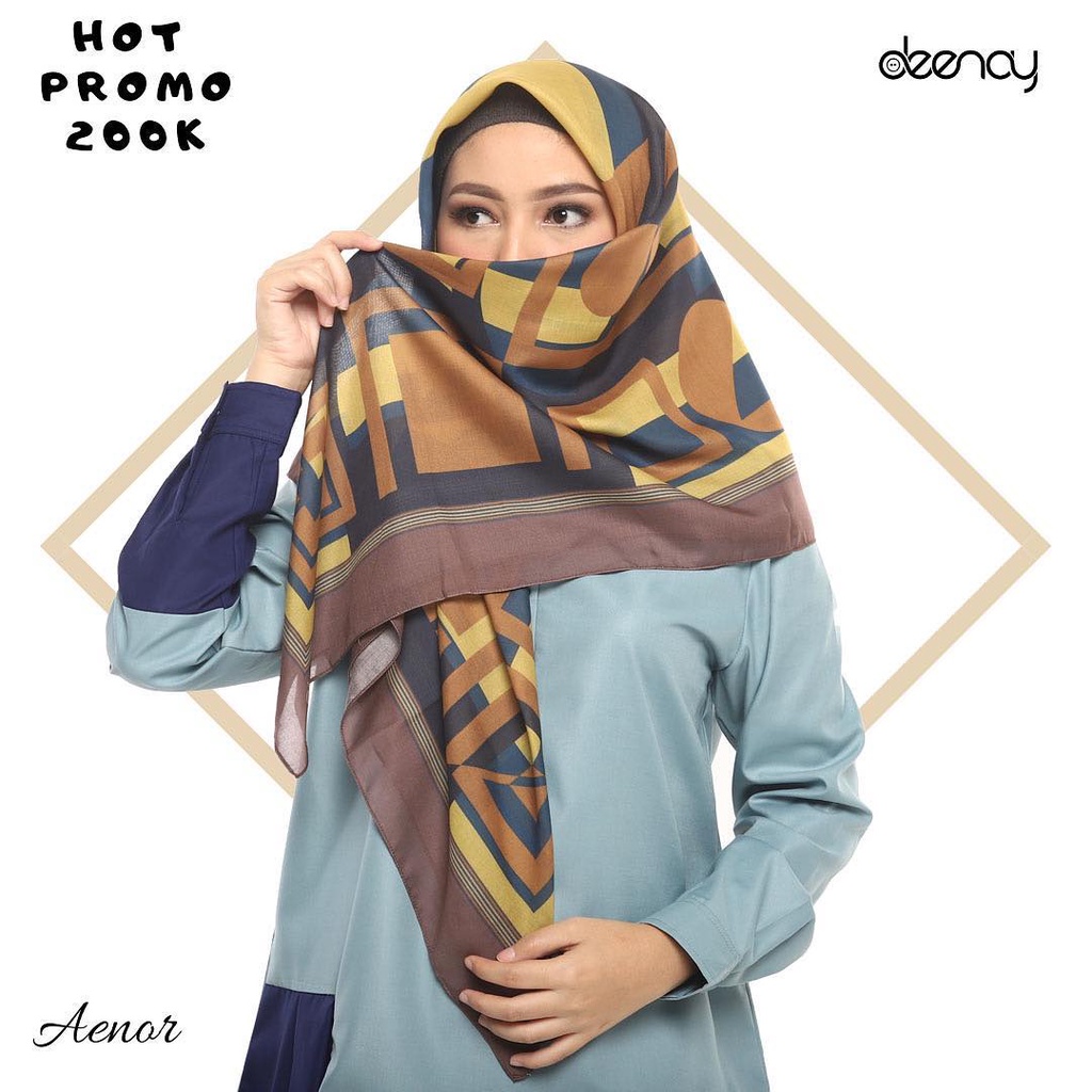Kerudung Deenay Aenor Ori / Jilbab Segi Empat Voal Motif Hijab Printing Ultrafine