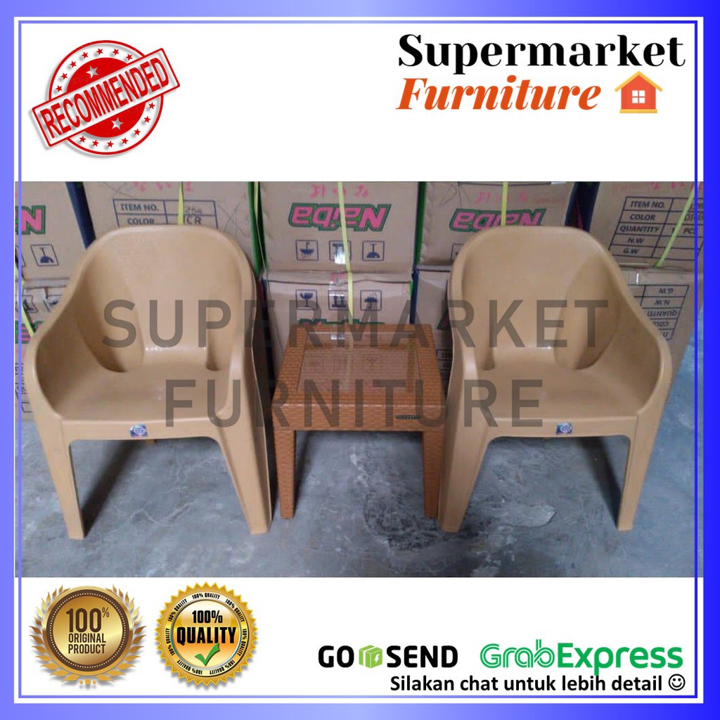 KURSI PLASTIK SET NAPOLLY TCC 500 + MEJA KACA MURAH