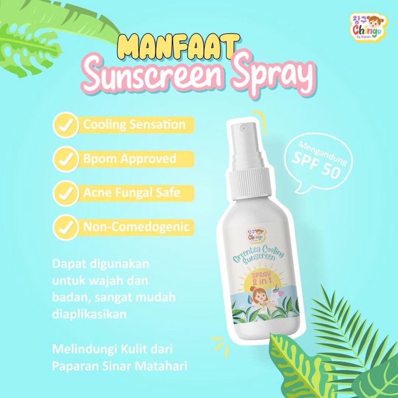 (READY STOCK) sunscreen spray Greentea Cooling chingu by kiyowo spf 50 BPOM tabir surya