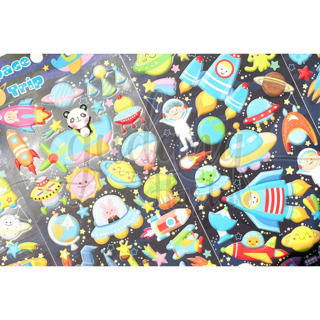 Stiker Space Trip Puff Stiker Hewan Alien Dan Astronot Stiker Lucu DIY Scrapbook GH 303043