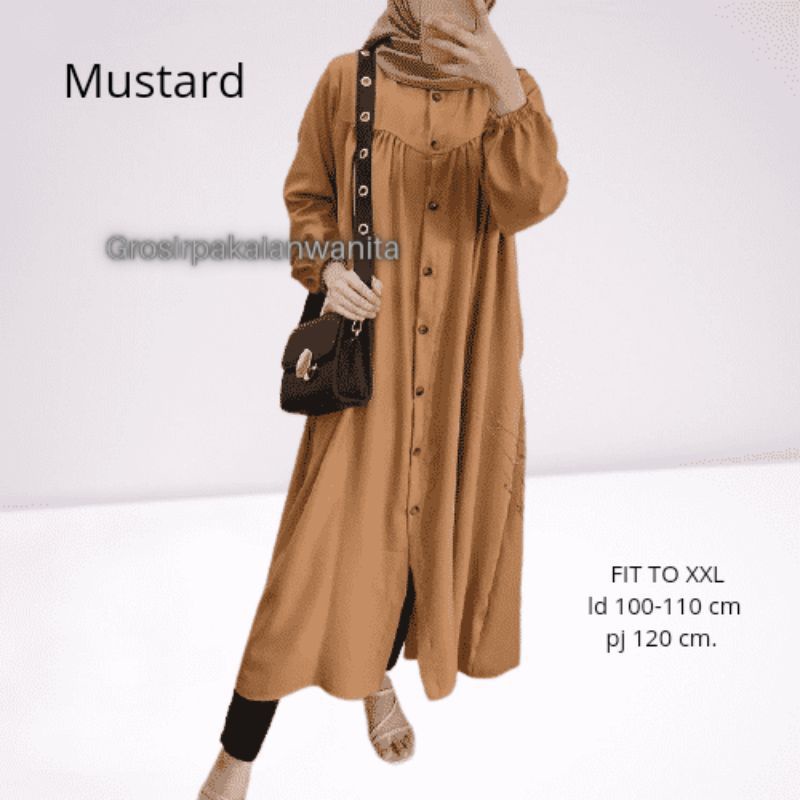 TUNIK LONG MOZYA FULL KANCING DAILY BUSUY WANITA TUNIK MOSCREPE
