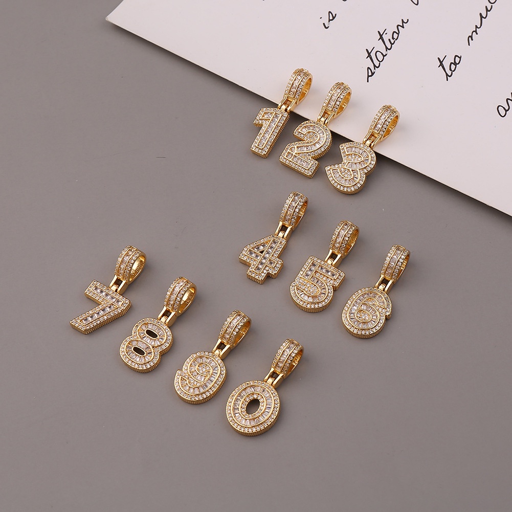 Aksesoris baru In tembaga mikro bertatahkan zircon angka Arab liontin hip hop kalung keren rami bung