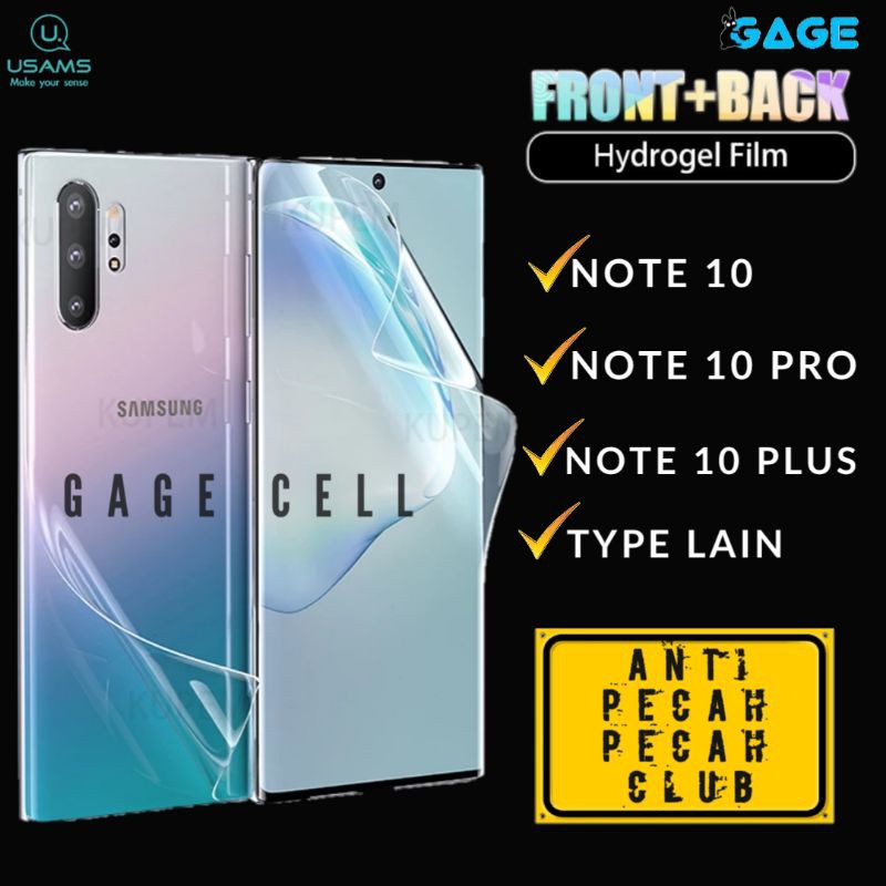 USAMS Hydrogel Film Antigores Samsung Note 10 10 Pro Plus Screen Protector Depan Belakang Original