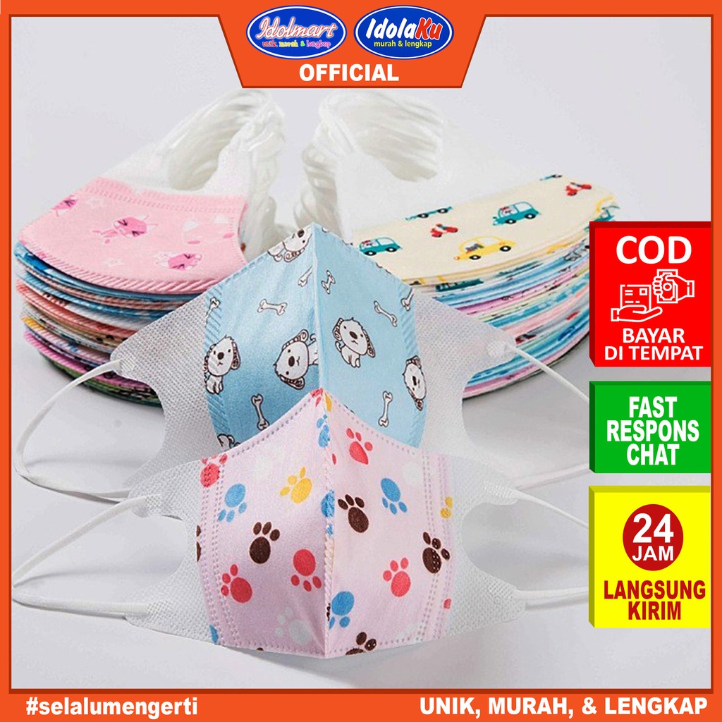 IDOLMART Masker Anak Karakter Duckbill isi 20 pcs / Masker Motif Anak 3ply Surabaya