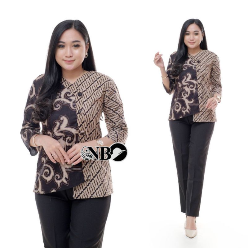 tey-17 Batik wanita ASJ SA HRB026 Kenongo Kemeja Tosca Pendek-Kangkung black t